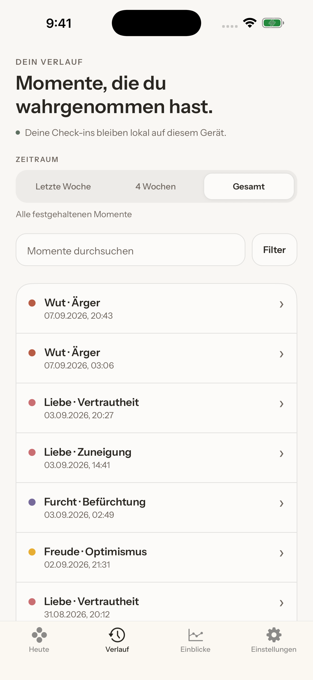 Lokaler Verlauf emotionaler Momente in Youmotion für das iPhone