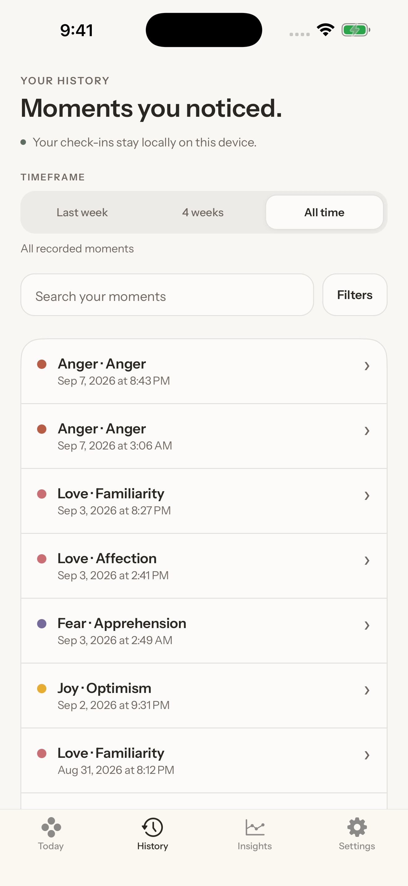 A local history of emotional moments in Youmotion for iPhone