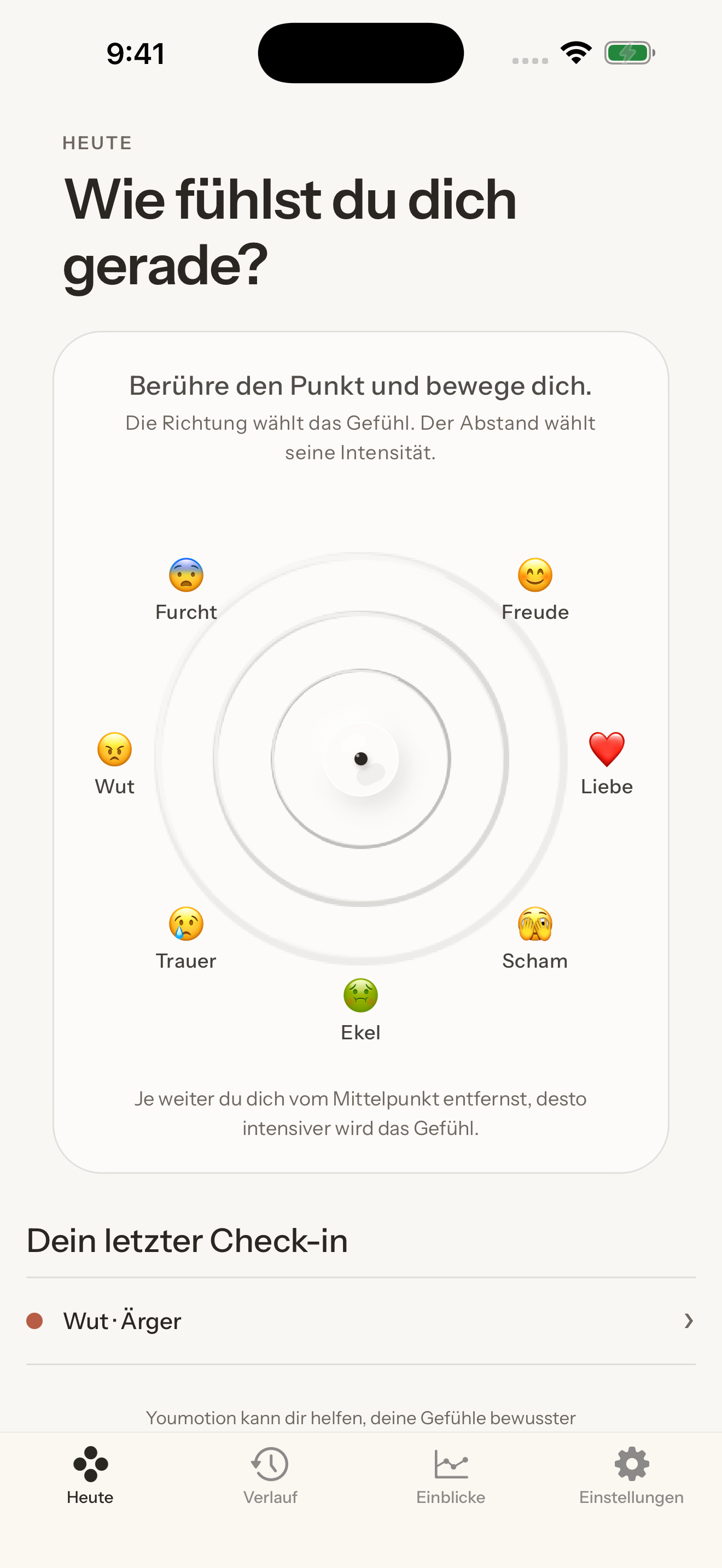 Der Gefühlspuls auf dem Heute-Bildschirm von Youmotion für das iPhone