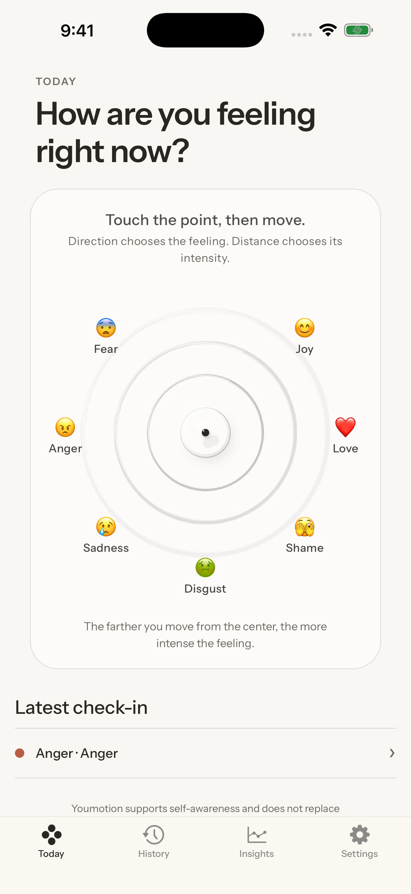 The Feeling Pulse on Youmotion's Today screen for iPhone
